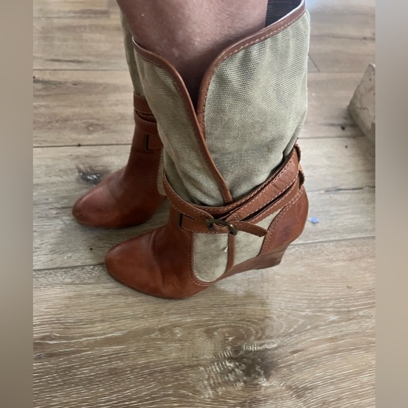 Frye leather and canvas wedge boots Sz 8 - Picture 11 of 13